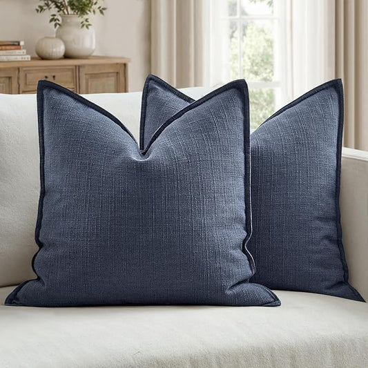 MIULEE Euro Sham Pillow Covers for Bed 26x26, 2 Pack Navy Blue Thick & Textured Decorative Throw Pillow Covers, Neutral Linen Cushion Cases, Modern Farmhouse Home Decor, No Filling