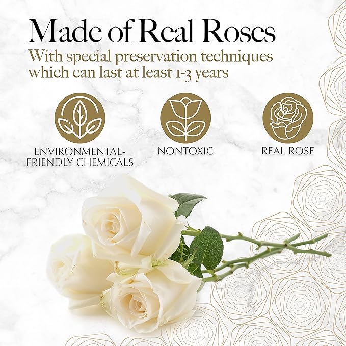 GLAMOUR BOUTIQUE 16 Flower Forever Heart Shape Box, Eternal Preserved Roses Gift for Her, Lasting Flowers, Romantic Floral Keepsake for Birthday, Anniversary or Valentine’s Day, White (Color-Treated)