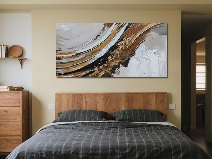 Ardemy Abstract Wall Art Textured Gold Strokes Painting Extra Large 58"x29"- Golden Canvas Picture for Home Office Fluid Lines Modern Aesthetics Artwork Framed Bedroom Living Room Wall Decor