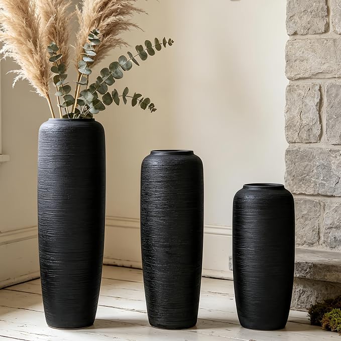 Black Rustic Ceramic Farmhouse Tall Floor Vase,19.7 Inch Vintage Large Vases Pottery Clay Terracotta Rustic Vase for Home Decor Living Room Entryway Table Centerpieces,Kitchen,Housewarming Gifts