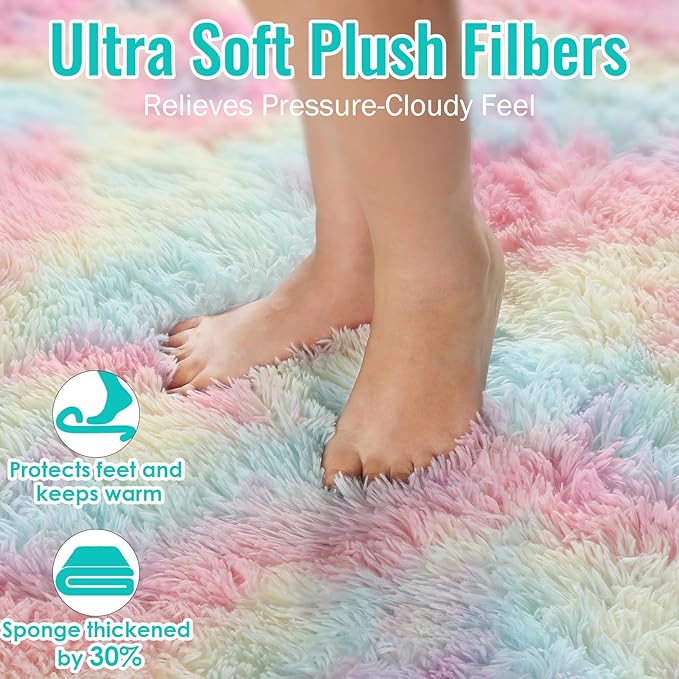 PAGISOFE Rainbow Rugs 6x9, Large Fluffy Soft Carpet,Plush Shaggy Rugs for Bedroom Girls,Kids Rooms,Fuzzy Nursery Rug for Baby's Toddler's Room, Clorful Rooms Decor for Teenage Pastel Kawaii Princess