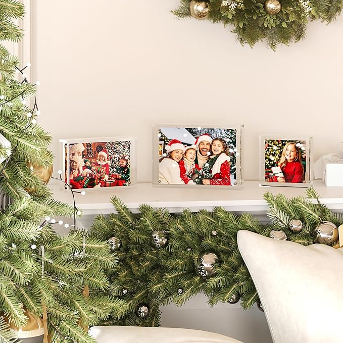 Egofine 4x4 Acrylic Frame, 20mm Thicker Frameless Clear Picture Frame, Double Sided Magnetic Picture Frame Square Frame, Free Standing Desktop Display