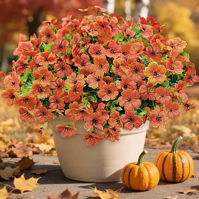24 Bundles Artificial Plants for Outdoor Fall Flowers, Fall Decorations for Home Fake Mums Artificial Flowers, Faux Mums for Outdoor Planters Fake Plants UV Resistant for Porch Outside Yard
