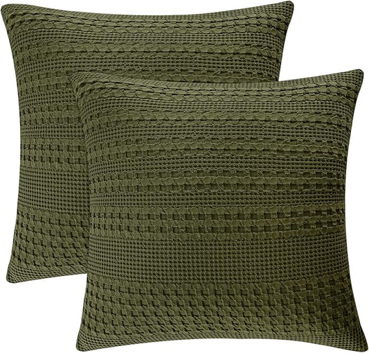 PHF 100% Cotton Waffle Weave Euro Sham Covers, 2 Pack 26" x 26" Bed Pillow Covers for Elegant Home Decor, No Filling, Luxury Aesthetic Soft Euro Pillow Cases for Bed, Capulet Olive