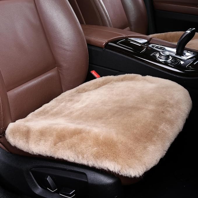 OGLAND 2 Pack Fluffy Genuine Sheepskin Car Seat Covers for Auto Interior Accessories with Soft Fuzzy Wool Eco-Friendly Natural Fur Non-Slip (Camel)