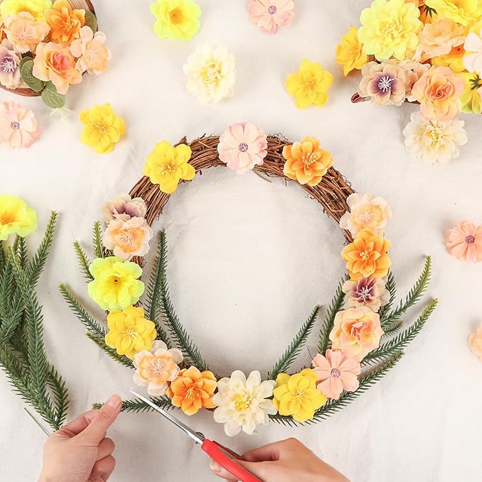 ATTGREAT 210 Pcs Mini Silk Flower Heads Small Fake Rose Daisy Faux Flowers Bulk for Crafts Artificial Loose Fabric Flowers Heads Sunflower Bulk for Wedding Hair Cap Dresses Decorations (Yellow)