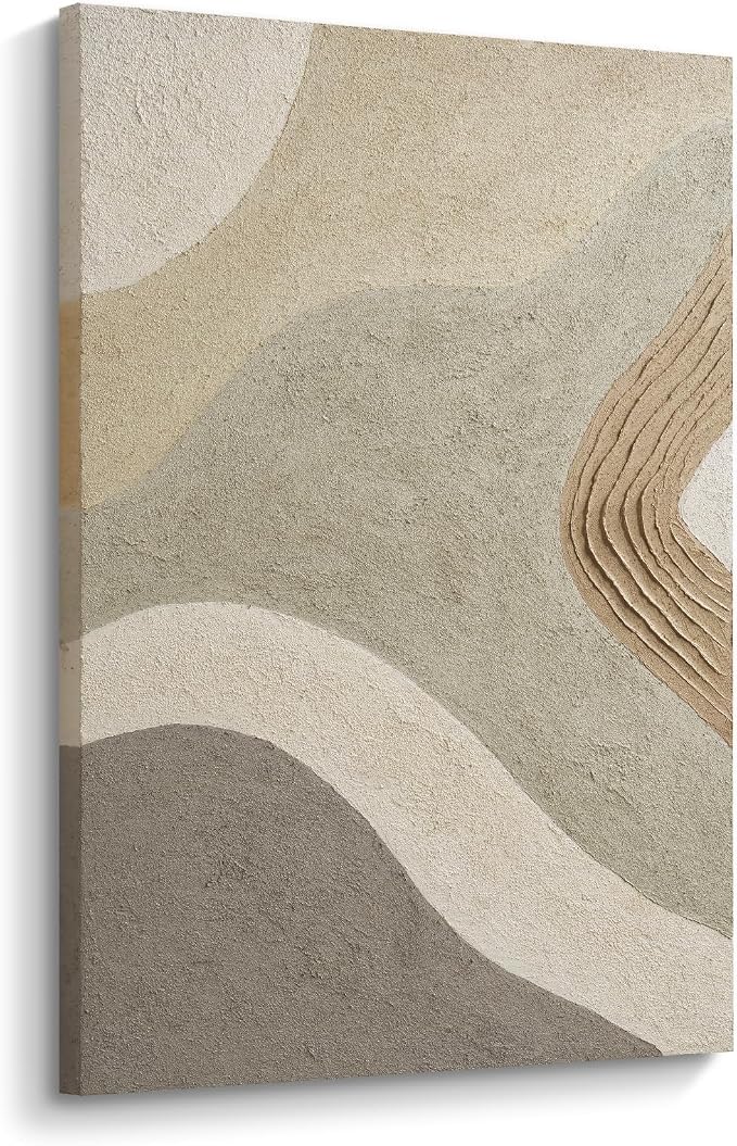 Modern Neutral Abstract Canvas Wall Art,3D Textured Oil Painting Wall Decor | Original Hand‑Painted Large Vertical Wall Art with Soft Layered Tones for Living Room Bedroom Office Home Decor Gift 36x24 in