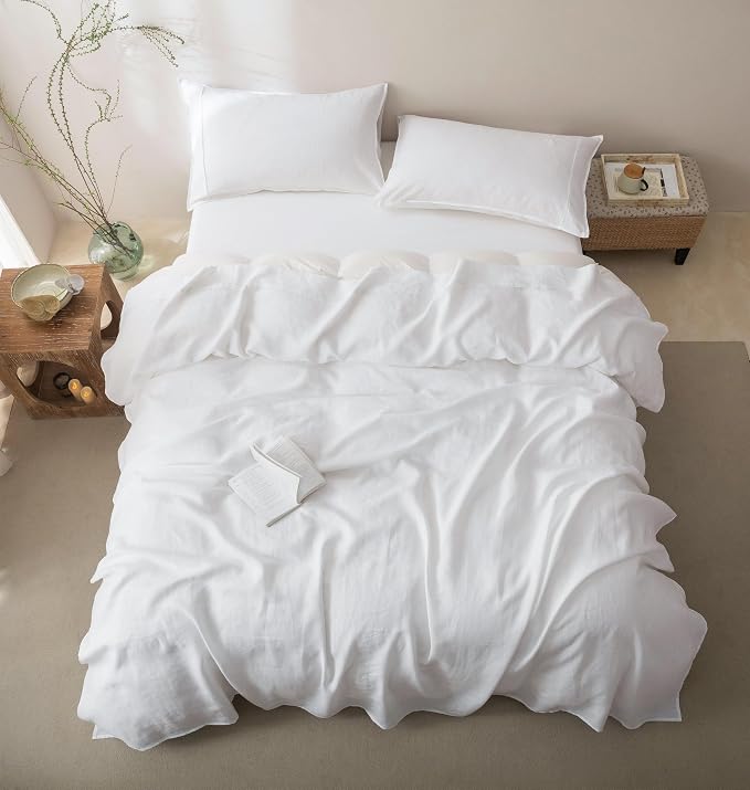 Talasily 100% French Linen Pillow Case Queen Size Set of 2,Oeko-TEX Certified Stone Washed Flax Pillow Shams with Envelope Closure - Breathable & Cooling for Hot Sleepers（White,20''x30''）