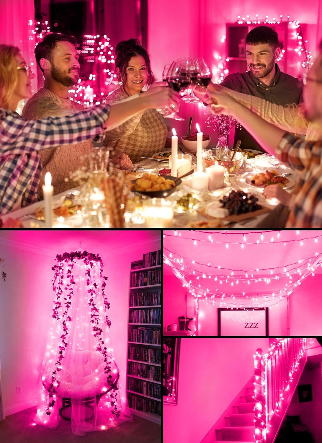 Battery Operated Christmas String Lights, 8ft 20 LED Mini Lights with Timer, Christmas Tree Lights for Indoor Outdoor Bedroom Wedding Party Holiday Xmas Decoration，Pink