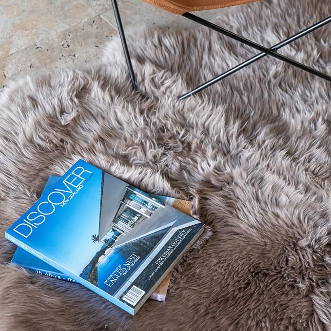 Premium 100% Genuine Sheepskin Rug 5x6 Ft – Natural Soft & Fluffy Beige Lambskin Area Rug for Bedroom or Living Room – Made in Argentina