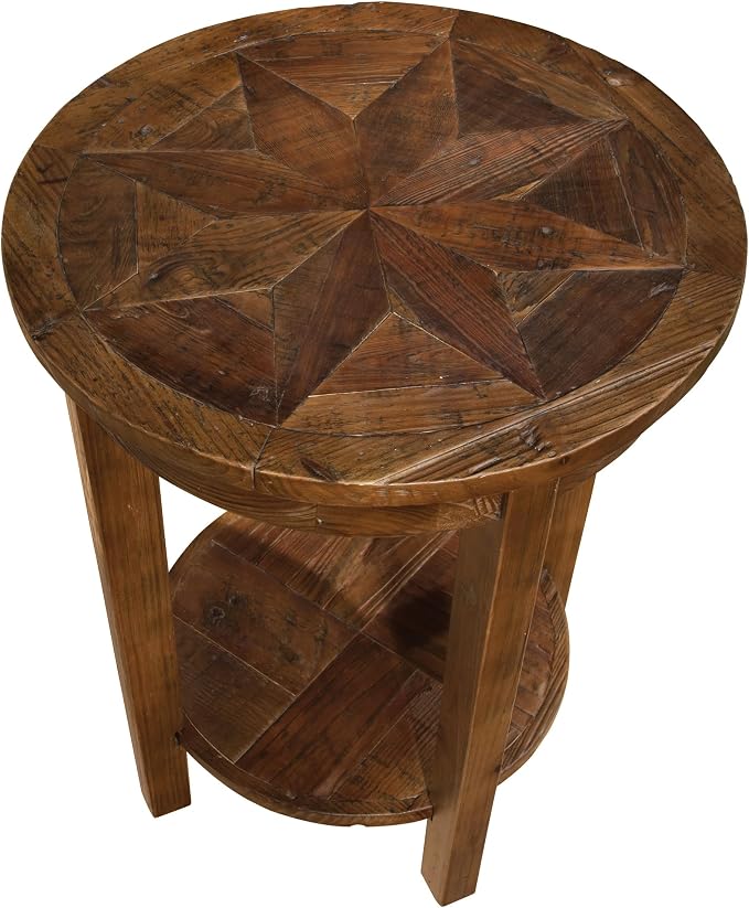 Alaterre Furniture Revive 20 Inch Round End Table with Bottom Shelf for Storage, and Unique Wood Characters - Modern Rustic Living Room Furniture