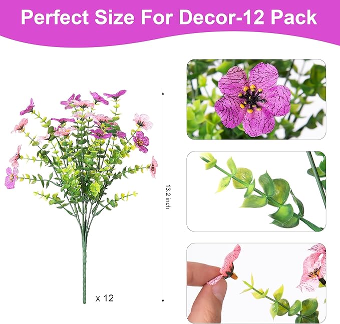 INXUGAO Artificial Fake Flowers Plants for Outdoor Spring Summer Decor, 12 Bundles Faux Silk Flowers for Outdoor Outside Planter Colorful Daisy UV Resistant Look Real for Front Door Porch Patio Yard
