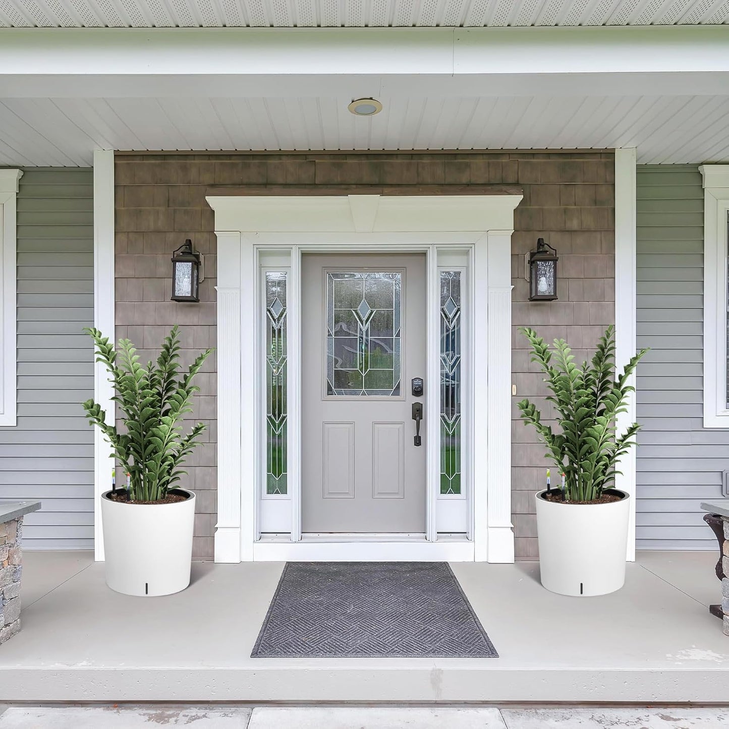 Tall Round Planter Set of 2, 19.5‘’ H x 19.9" Dia Large Planters for Indoor Plants with Built-in Drainage and a Water Level Monitor and Wheels for Patio, Porch, Living Room, or Home Office, White