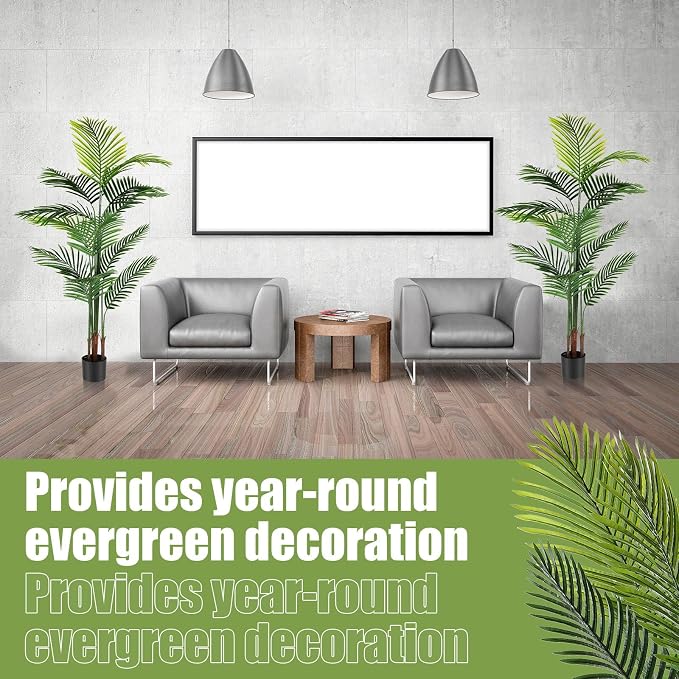 Jexine 2 Pack Artificial Palm Trees 5Ft, Fake Plants Fake Trees Artificial Areca Palm Plants for Outdoor Indoor Faux Palm Tree in Pot for Pool Home Decor Office Housewarming Gift Modern Decoration