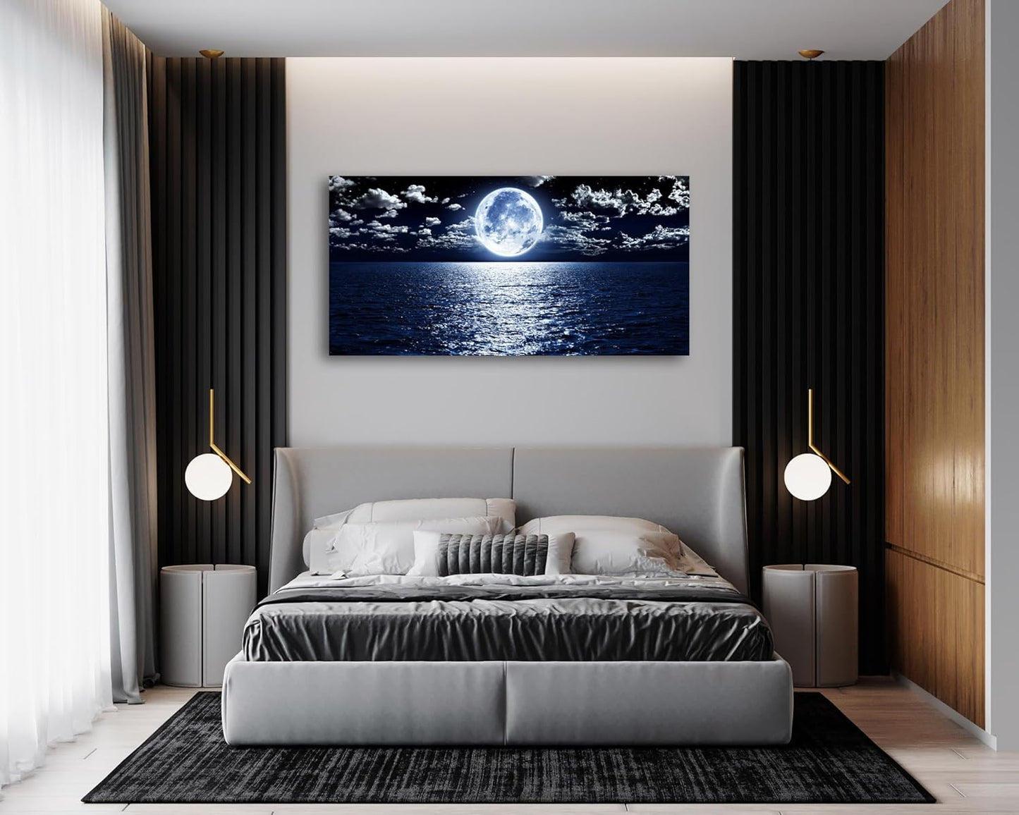 Cao Gen Decor Art S06962 Wall Art Canvas Prints Moon Sea Ocean Landscape 1 Panels Full Moon in Cloud Pictures Paintings Stretched and Framed for Living Room Bedroom Kicthen Office Artwork 24x48inch