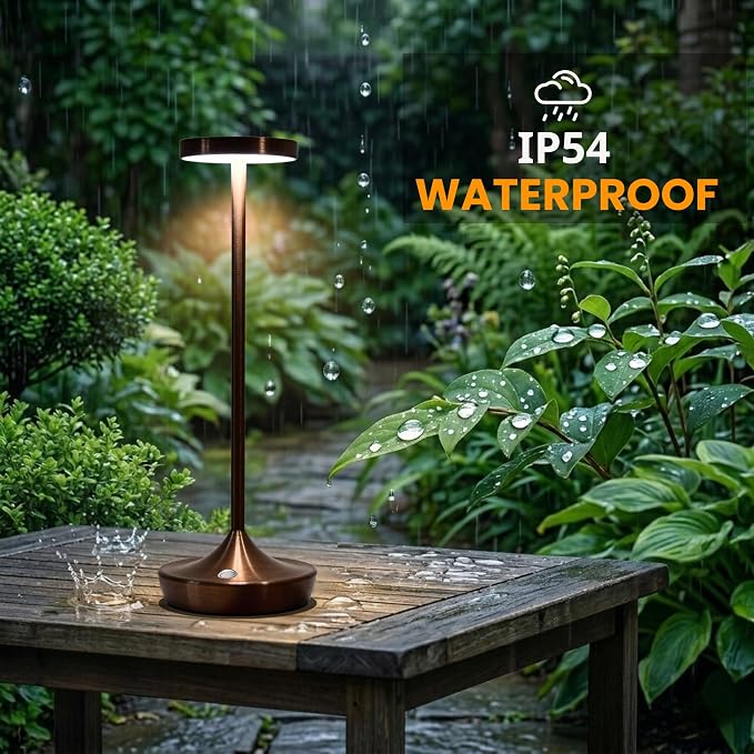 Brown Cordless Table Lamp, Rechargeable 6000mAh Battery Powered LED Desk Lamp, Portable Metal Touch Lamp with 3-Level Dimming, Waterproof for Restaurant, Dining, Patio, Home Decor (2 Brown)