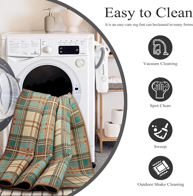 Ruaruarug Washable 8x10 Area Rug for Living Room, Bedroom, Ultra Soft Non Slip Stain & Fade Resistant, Pet & Kids Friendly, Suitable for High Traffic Areas Easy to Clean for Office Kitchen, Plaid