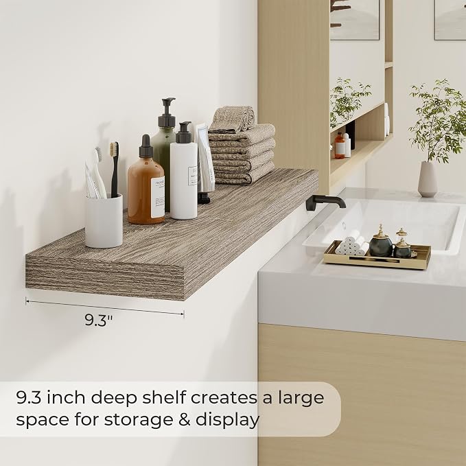 Dreamland 40Inch Floating Shelves for Wall 9.3" Deep Grey Set of 2 | Wall shelves for bathroom, bedroom, Living Room, kitchen, deep wall mount wood storage display for home decor 40" x 9.3"