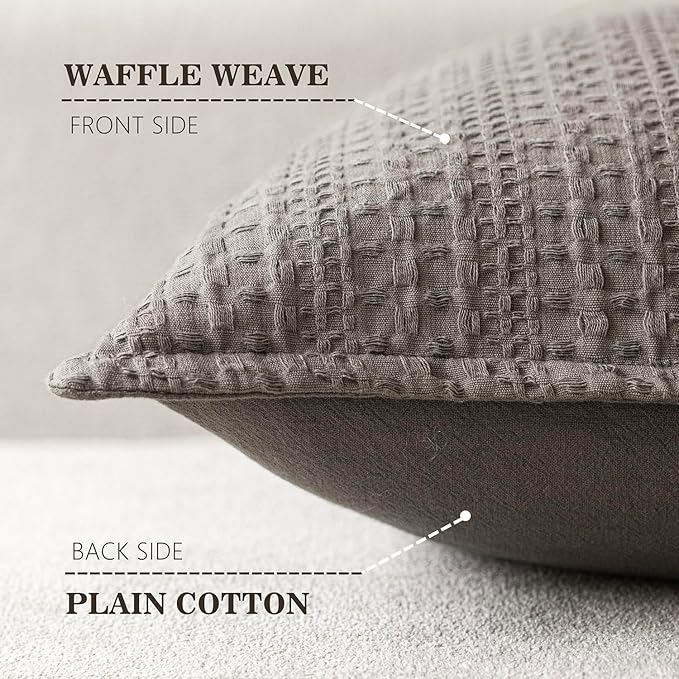 Foindtower Set of 2 Decorative Cotton Waffle Weave Throw Pillow Covers Euro Shams Cushion Covers Accent European Pillowcase for Bed Couch Sofa Bedroom Living Room Home Decor 20×20 Inch Taupe Gray
