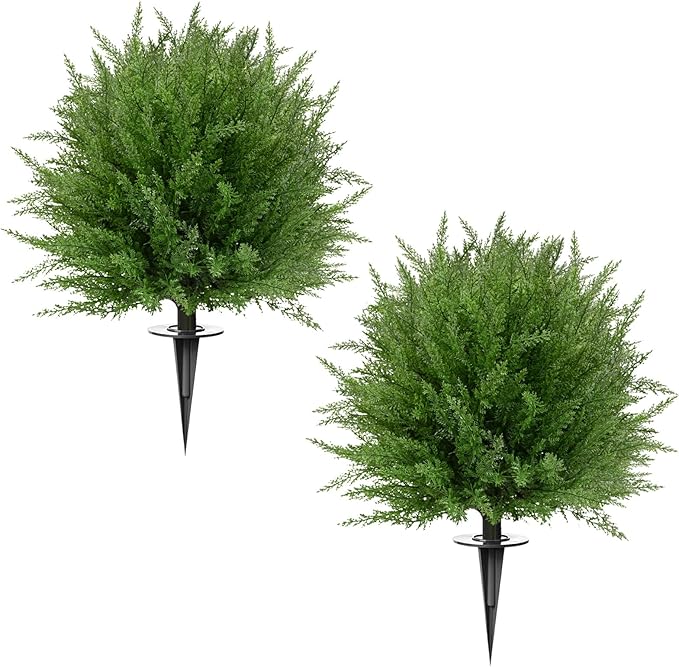 FAJUNZH Artificial Topiary Bushes for Outdoors with Spike, Boxwood Ball Fake Shrubs UV Resistant Faux Plants for Indoor Outdoor Fall Thanksgiving Halloween Decor (Upgraded Artificial Topiary)