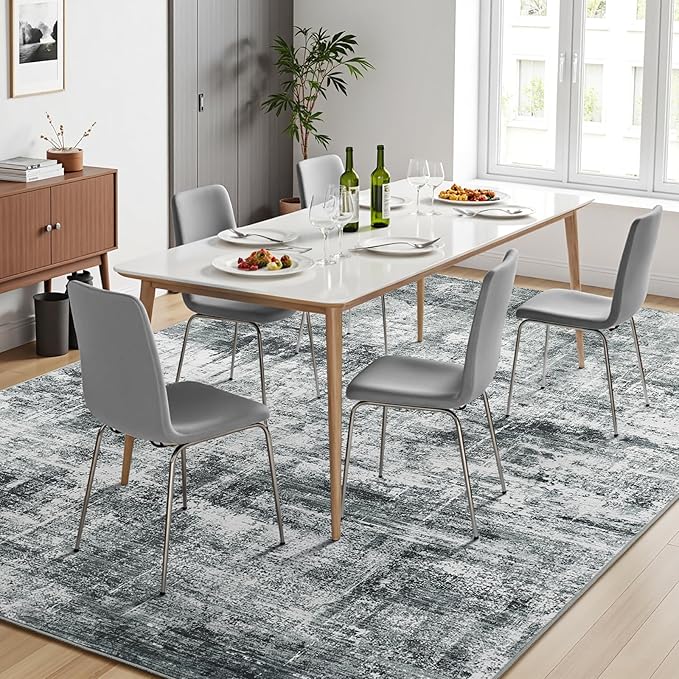 Lofus 5x7 Area Rug for Living Room, Grey Abstract Rugs with Non-Slip Backing, Neutral Modern Washable Carpet for Bedroom Dining Room Home Office Nursery Indoor