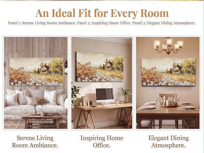 Acocifi Textuted Wildflowers Canvas Wall Art 58"x29" Farmhouse Landscape | warm yellow, farmhouse decoration, waterproof non-fading, ready to hang, artwork for living room bedroom home