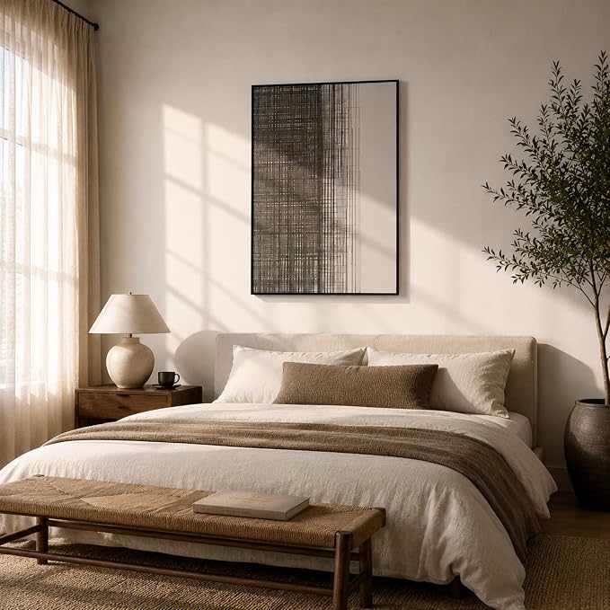 CCPEAR Large Abstract Line Wall Art, Modern Neutral Minimalist Black and White Textured Canvas Painting, Framed Geometric Wall Decor for Living Room Bedroom Office, Ready to Hang, 48x32 Inch
