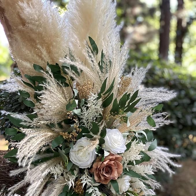 Natural Pampas & Berry Dried Flower Arrangement – DIY Boho Arch Decor – Handmade Rustic Floral Piece for Wedding or Home(Lush Forest Floral Arch)