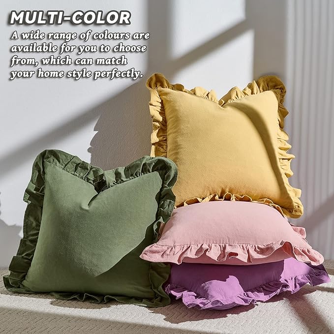 AmHoo Pack of 2 Throw Pillow Covers 100% Cotton Pre Washed Ruffle Decorative Pillowcase Cushion for Couch Sofa Bedroom 20 x 20-Inch Iris Orchid