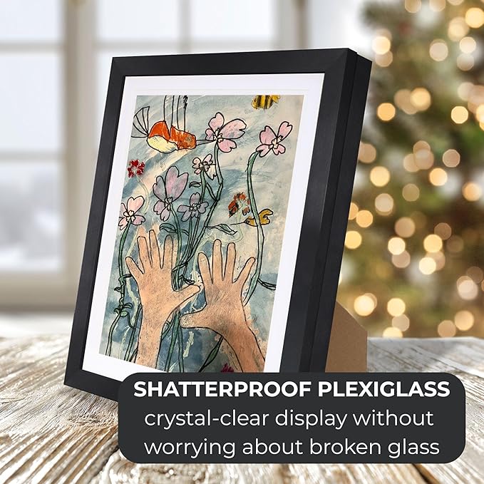 2-Pack Kids Artwork Frames Changeable 10x12.5 with Easel Stand, Hangers, Backboard, Shatterproof Plexiglass | 2 Mats Fit 9x12, 8.5x11, A4 Paper Sizes | Large and Easy-Access Kids Art Frame Display and Storage for up to 100 Sheets (Black)