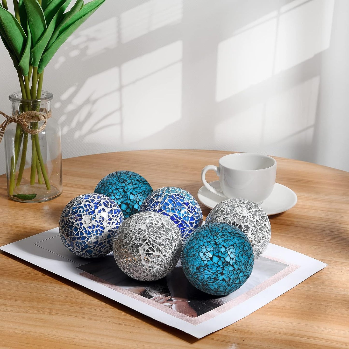 6Pcs Decorative Ball Set, 6cm/2.4inch Mosaic Glass Orbs Centerpiece Balls for Decorate Tables, Wedding Party