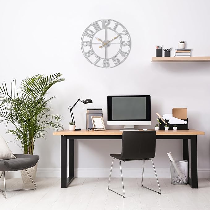 Sorbus Large Wall Clock for Living Room Decor - Wall Clock for Kitchen - 16 inch Big Wall Clock Decorative - Metal Wall Art - Analog Large Clock for Bedroom, Home, Kitchen, Office, Wall Decor (Silver)