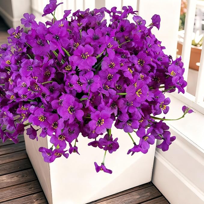 Geegoods Artificial Mums Flowers for Outdoors, 16 Bundles UV Resistant Fake Plastic Purple Flowers for Patio Porch Spring Summer Decor