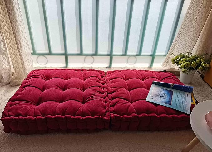 Verpert Floor Pillow 25x25 Inch, Square Meditation Cushion Floor Seating for Adults, Oversized Tufted seat Cushion Reading Nook for Kids, Yoga Meditation Pillow for Sitting on Floor Maroon