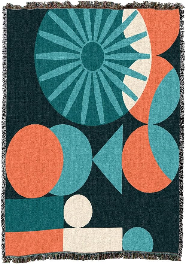 Pure Country Weavers Mod Shapes Teal Blanket - Mid Century Modern - Gift Tapestry Throw Woven from Cotton - Made in The USA (50X60)