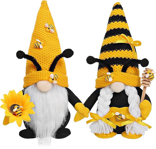 CRCZK Bumble Bee Gnome Plush - Mr and Mrs Honeybee Spring Gnomes Plush Ornaments Tomte Elf World Bee Day Decor, Summer Bee Figurines Table Shelf Tiered Tray Decorations, Gifts for Women