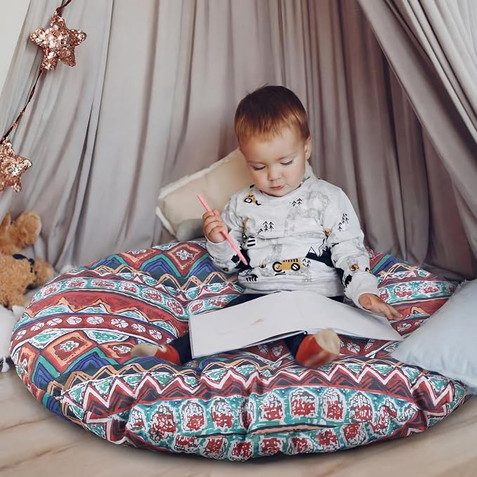 Funnymoom 35" Large Bohemian Floor Cushion Round Meditation Floor Pillow Cushion for Adults Oversized Playroom Pillows Reading Nook Big Pillow for Sitting Yoga Living Room Sofa Balcony
