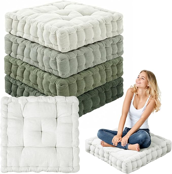 Jerify 4 Pcs Floor Pillow Cushions Large Round Square Large Meditation Floor Pillow for Classroom Adult Meditation Picnic Party Seating Learning Daycare School (Square 20 x 20,Mixed Green)