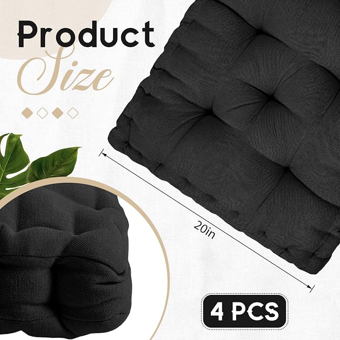 Jerify 4 Pcs Floor Pillow Cushions Large Round Square Large Meditation Floor Pillow for Classroom Adult Meditation Picnic Party Seating Learning Daycare School (Squares,Black)