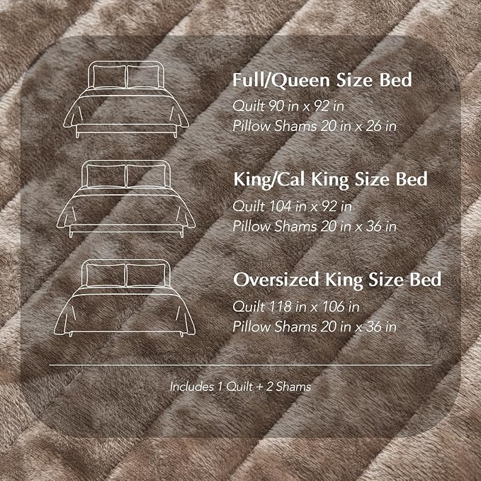 EverGrace Velvet Quilt Set Queen Size, Luxurious Soft Striped Channel Bedding Set, Lightweight Velvet Comforter for All Season, Oversized Bedspread Coverlet with 2 Matching Shams, Mocha Brown