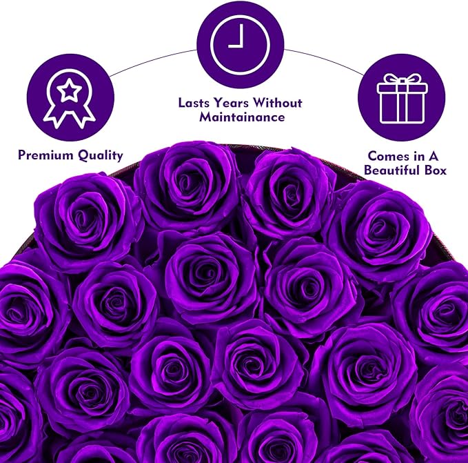 Impouo Forever Flowers, 27 Roses in A Box, Real Preserved Roses, Birthday Gift for Women, Mother's Day, Anniversary, Purple Rose