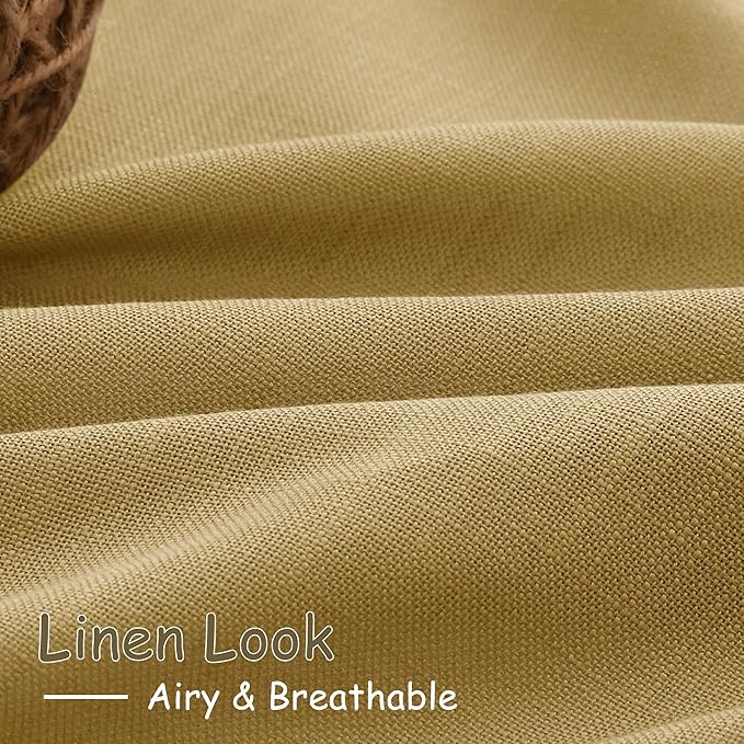 Nanspring Gold Linen Curtains 84 Inch Length 2 Panels Set for Living Room Rod Pocket Back Tab Light Filtering Window Drapes for Bedroom Dining Room Protect Privacy Modern Farmhouse Decor 52x84