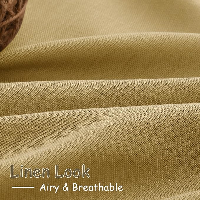 Nanspring Gold Linen Curtains Semi Sheer Gold 96 Inches Long 2 Panels Set for Living Room Back Tab Rod Pocket Light Filtering Drape for Bedroom Modern Farmhouse Coastal Decor Protect Privacy 52x96
