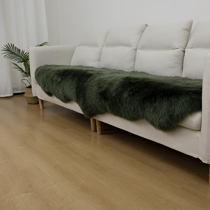 Sheepskin Rug, Fluffy Shaggy Area Rug, Super Soft 24‘’ x 72‘’ Sheepskin Hair Rug, Plush Rug, Decorative Rugs for Bedroom, Children's Room, Living Room (Forest Green, 24" x 72")