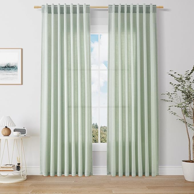 Nanspring Aqua Green Linen Curtains 84 Inches Long Living Room Light Filtering Privacy Drapes for Bedroom Back Tab Textured Boho Home Decor, Coastal Aqua Mint Green for Parties, 50 x 84 2 Panels