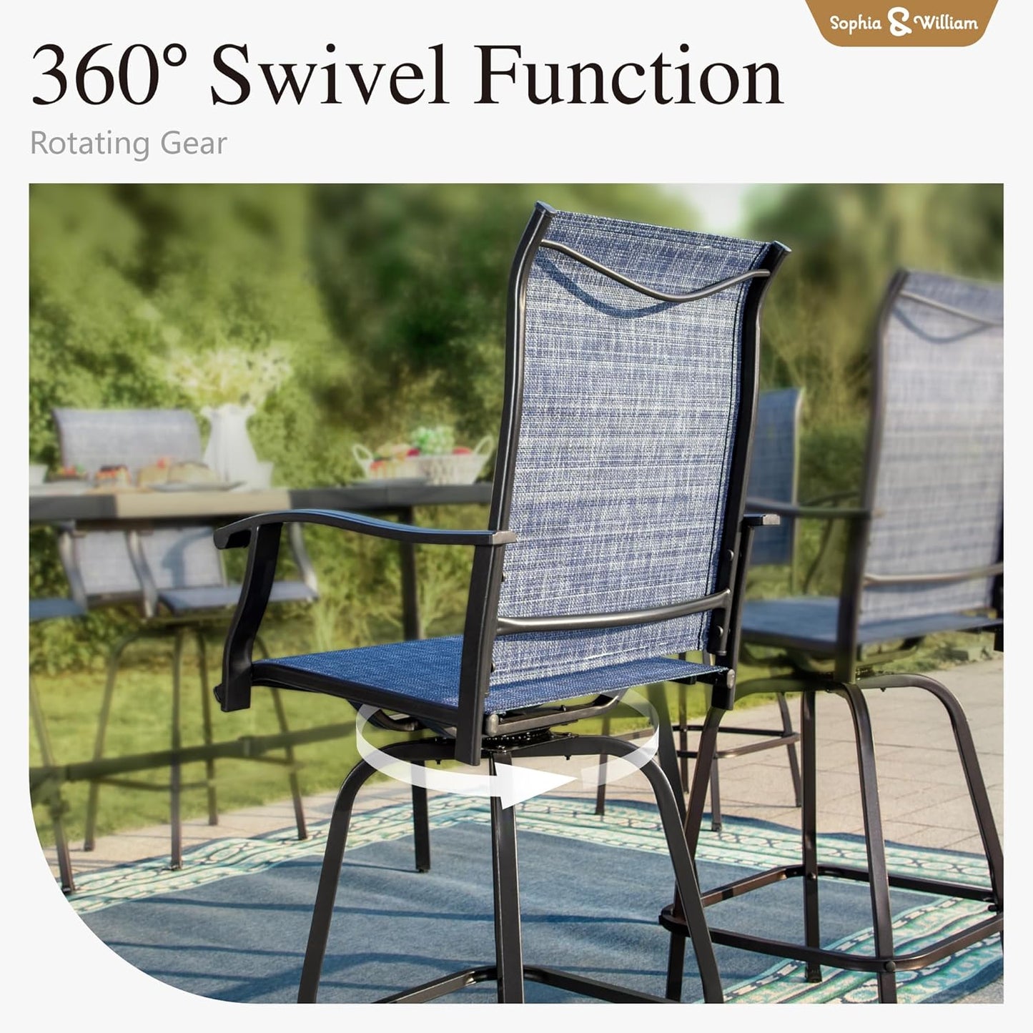 Sophia & William Outdoor Bar Set, Patio Bar Table and Chairs Set, Bar Height Patio Set - 4 x Swivel Bar Chairs(Blue), 1 x Rectangular Bar Table(Black)