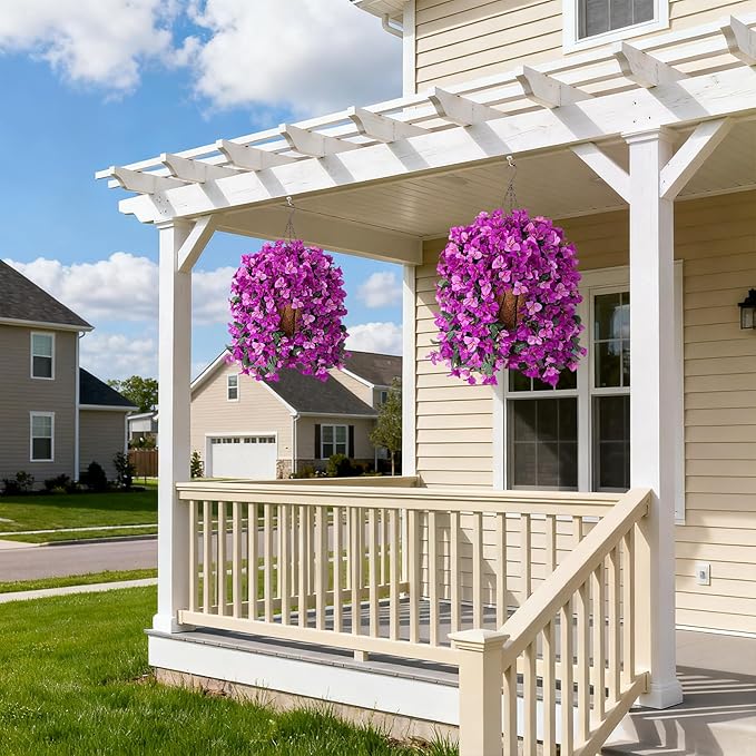Artificial Fake Hanging Flowers with Basket for Outdoors Decoration, 3PCS Faux Flowers for Outdoor Planters UV Resistant No Fade Silk Bougainvillea for Home Porch Patio Garden Balcony Yard Decor