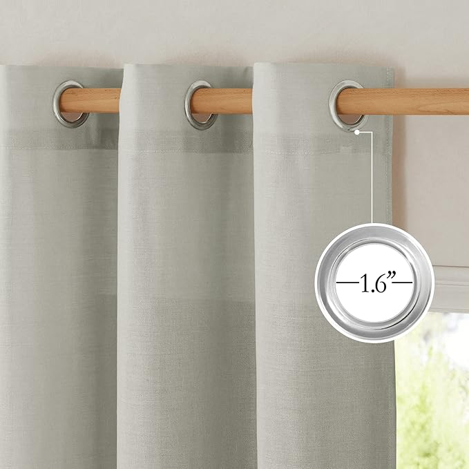 NICETOWN Gray Linen Kitchen Curtains 36 inch Length, Decorative Thick Flax Small Window Treatments Privacy Assured with Light Filtering for Bedroom/Bathroom, W55 x L36, 2 Panels