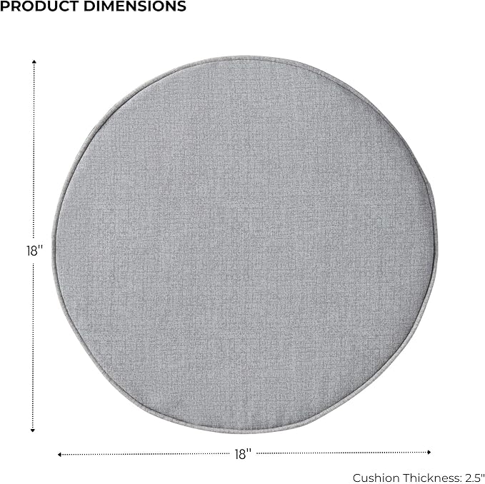 Set of 2 Outdoor 18 inch Round Patio Dining Chair Pads – Comfortable Fiber-Filled Seat Cushions with Ties, Reversible Polyester Fabric, Heather Gray
