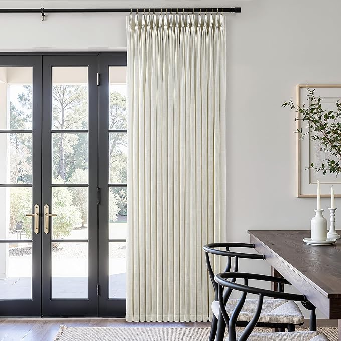 Beige Pleated Linen Curtains 105 Inch Length 2 Panels Set Semi Sheer Light Filtering Light Tan Window Drapes for Living Room Modern Viral Pinch Pleated Curtains 105 Inches with Hooks Rings Clips